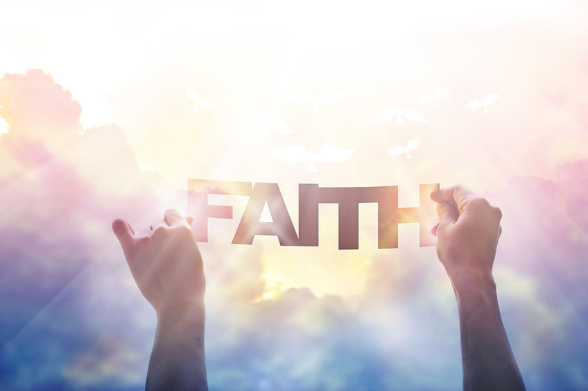 The Faith of God, Part 1 - Bob Sawvelle - hands holding faith word with cloud background